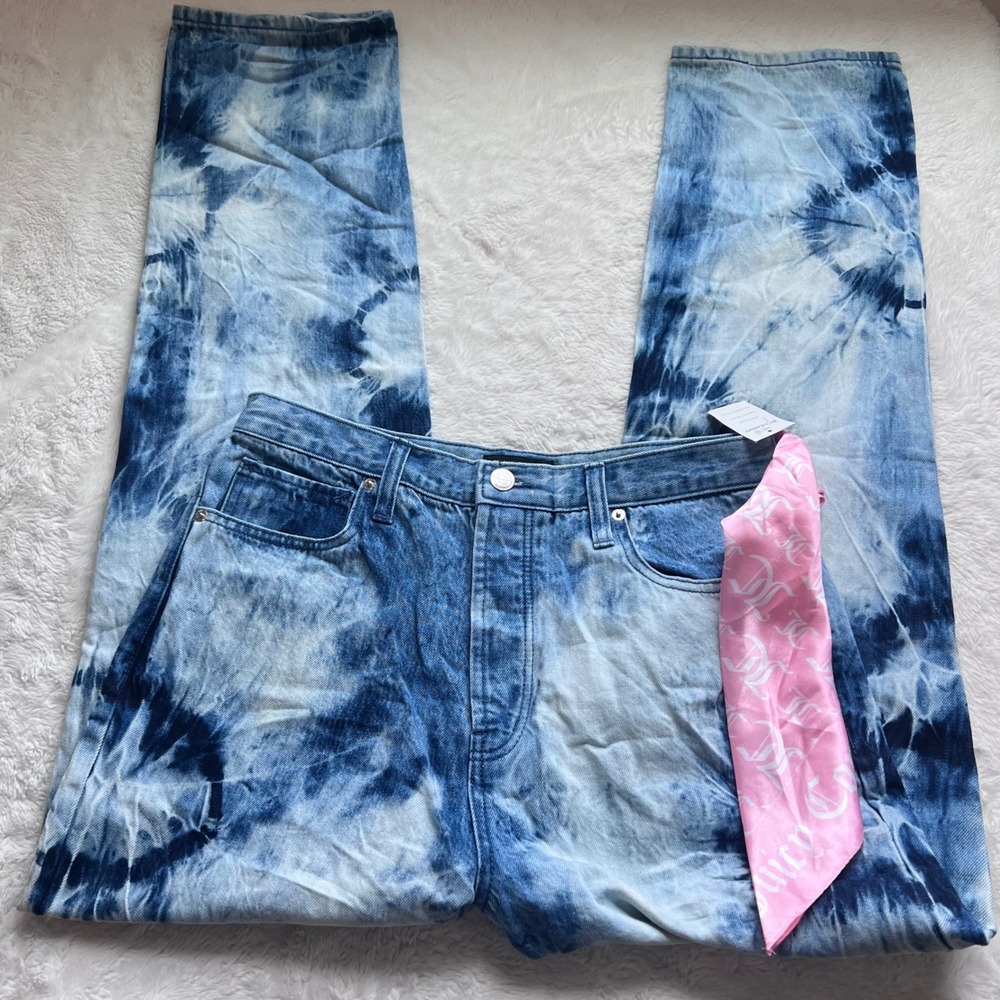 Juicy Couture Relaxed Tie Dye Jeans Indigo Blue High Rise Straight Leg JC158 28